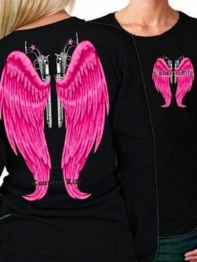 Country Life Wings Guns Vintage Black & Hot Pink Long Sleeve T. Sz. L